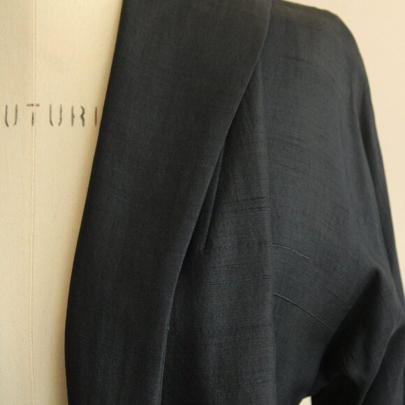 Vintage 1960s Swing Coat with Pockets, Cates Blue Black Silk Jacket, White Linin - Picture 3 of 10